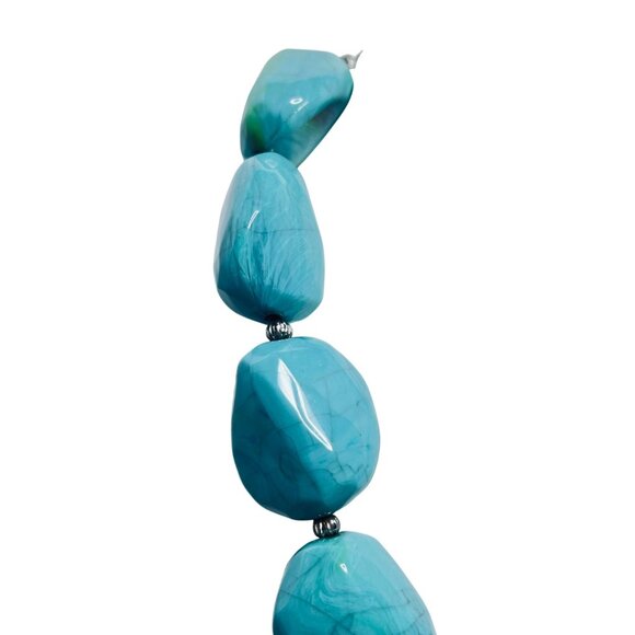 Robert J Graziano Chunky Faux Turquois And Silver Tone Necklace (5804) - Picture 2 of 7